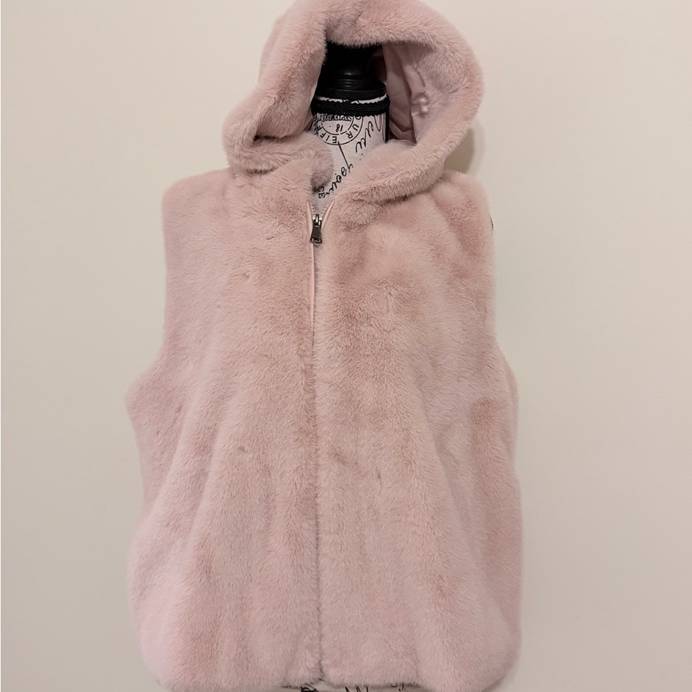 Look by M New York Faux‎ Fur Hooded Vest Pink Full Zip One Size OS Sleeveless